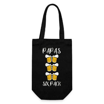 Papa Six Pack Vatertag Geburtstag Geschenk Grillen - Geschenkbeutel für Flaschen - Schwarz - Vorne