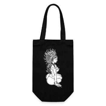 Indianerfrau // Blumen - Geschenkbeutel für Flaschen - Schwarz - Vorne