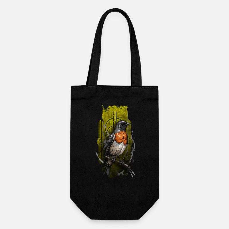 Rotkehlchen (Erithacus rubecula) - Geschenkbeutel für Flaschen - Schwarz