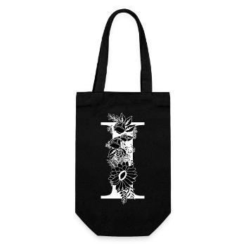 Lettre i floral noir et blanc - Sac à bouteille - noir - Devant
