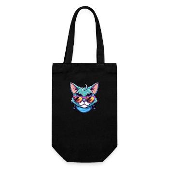 Coole Katze mit Sonnenbrille - Geschenkbeutel für Flaschen - Schwarz - Vorne