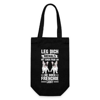 Hund Frenchie - Geschenkbeutel für Flaschen - Schwarz - Vorne