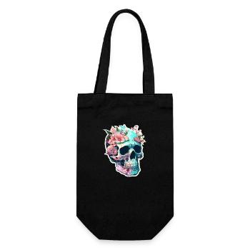 Human Skull & Flowers 33 - Gift Bag for Bottles - black - Front