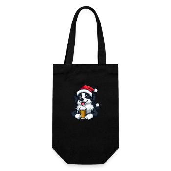 Border Collie chien Noël bière drôle - Sac à bouteille - noir - Devant