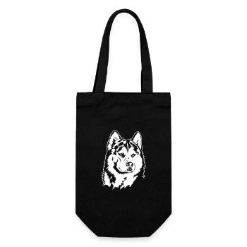 Siberian Husky Portrait Hunde Hund Wilsigns - Geschenkbeutel für Flaschen - Schwarz - Vorne