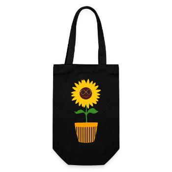 70er Jahre Blume Muster Sonnenblume - Geschenkbeutel für Flaschen - Schwarz - Vorne