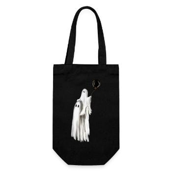 Spooky Season - little ghost on dad's shoulders - Gift Bag for Bottles - black - Front