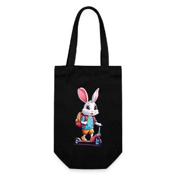 Fröhlicher Schulkind Hase Tretroller Design - Geschenkbeutel für Flaschen - Schwarz - Vorne