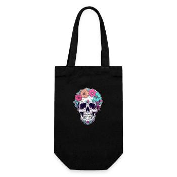 Human Skull & Flowers 31 - Gift Bag for Bottles - black - Front