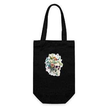 Human Skull & Flowers 27 - Gift Bag for Bottles - black - Front
