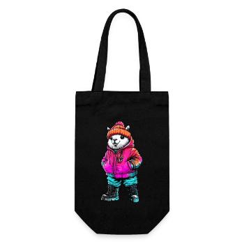 Alpaka Llama Fashion Winter - Geschenkbeutel für Flaschen - Schwarz - Vorne