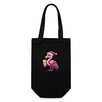 Flamingo Weihnachten Bier Lustig - Geschenkbeutel für Flaschen - Schwarz - Vorne