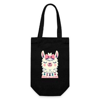 Lächelndes Lama mit Schleifenquasten Design - Geschenkbeutel für Flaschen - Schwarz - Vorne