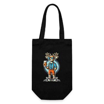 Cooles Rentier mit Bier Cartoon Design - Geschenkbeutel für Flaschen - Schwarz - Vorne