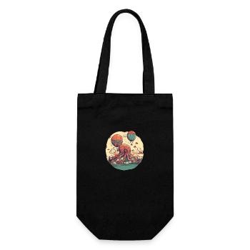 Surrealistisches Motiv, Oktopus Insel mit Ballons - Geschenkbeutel für Flaschen - Schwarz - Vorne