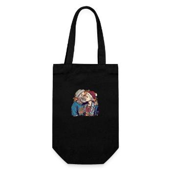 Cooles Pärchen küsst sich mit Mütze und Bart - Geschenkbeutel für Flaschen - Schwarz - Vorne