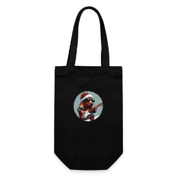 Dachshund Hund Weihnachten Rocker Gitarre Dackel - Geschenkbeutel für Flaschen - Schwarz - Vorne