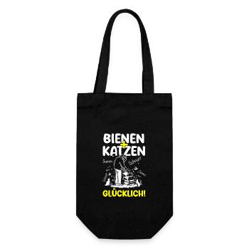 Bienen Katzen Summ Schnurr Glücklich Imker Katzen - Geschenkbeutel für Flaschen - Schwarz - Vorne
