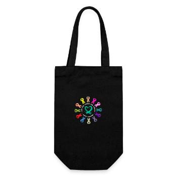 Cancer Awareness , Fight Cancer Ribbon , Pink - Gift Bag for Bottles - black - Front