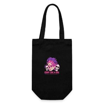 Sugar Skull Pink Ribbon Kämpfe wie ein Mädchen - Geschenkbeutel für Flaschen - Schwarz - Vorne