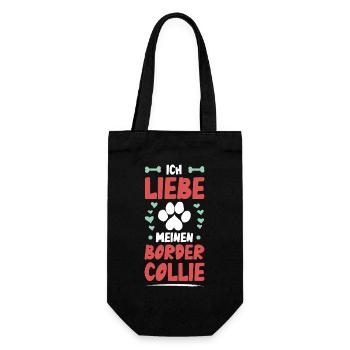 Ich liebe meinen Border Collie - Geschenkbeutel für Flaschen - Schwarz - Vorne