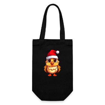 Festliches Küken: Weihnachtsfreude im Federkleid - Geschenkbeutel für Flaschen - Schwarz - Vorne