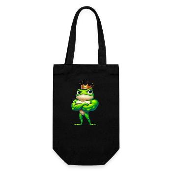 Ein Cooler Starker grüner Frosch mit Krone König - Geschenkbeutel für Flaschen - Schwarz - Vorne