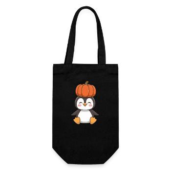 Mignon Halloween Pingouin Citrouille Dessin Animé - Sac à bouteille - noir - Devant