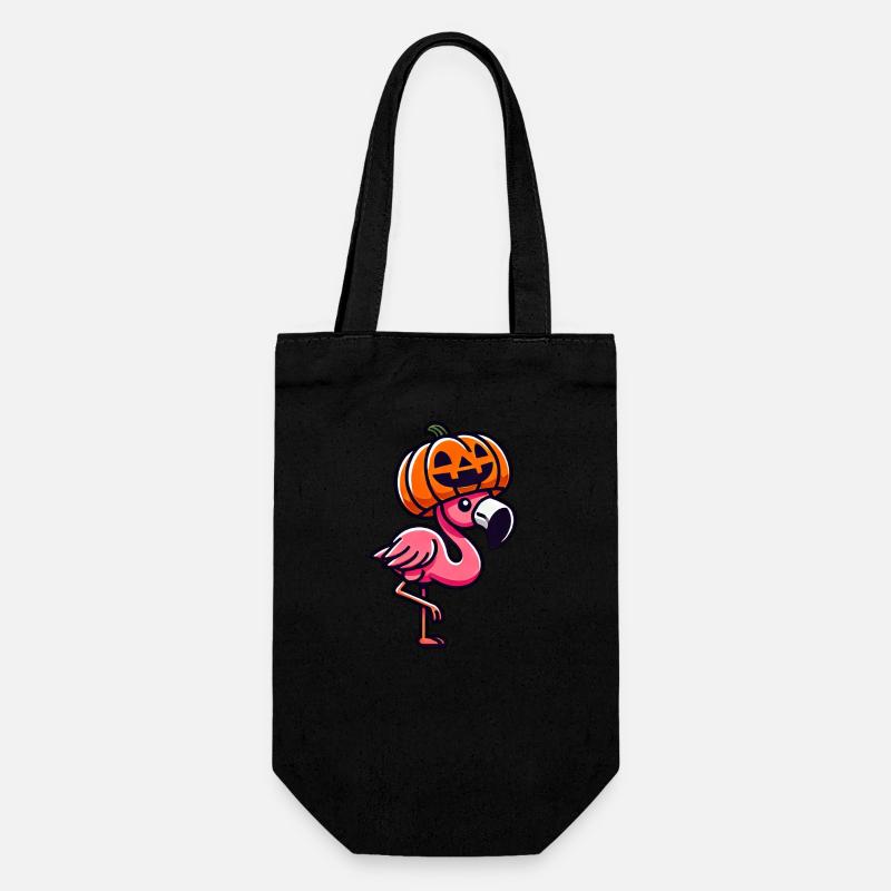 Sjov Halloween Græskar Flamingo Efterår finurlig - Gavepose til flasker - sort