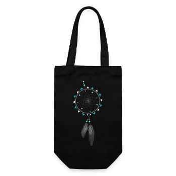 Dreamcatcher with pearls and feather. Turquoise. - Gift Bag for Bottles - black - Front