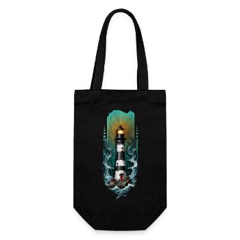 Guiding Light: Lighthouse Amidst the Sea Waves - Gift Bag for Bottles - black - Front