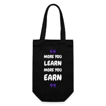 More you Learn, More you Earn - Geschenkbeutel für Flaschen - Schwarz - Vorne