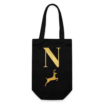 Letter n Golden Deer - Gift Idea - Gift Bag for Bottles - black - Front