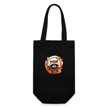 Herbstlicher Waschbär: Zwischen den Blättern - Geschenkbeutel für Flaschen - Schwarz - Vorne