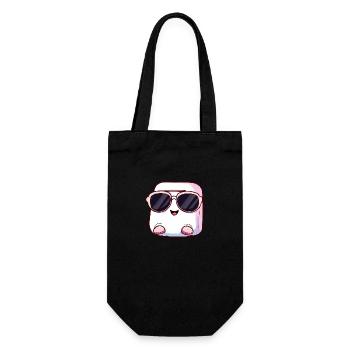 Cooler Marshmallow mit Sonnenbrille am Lagerfeuer - Geschenkbeutel für Flaschen - Schwarz - Vorne