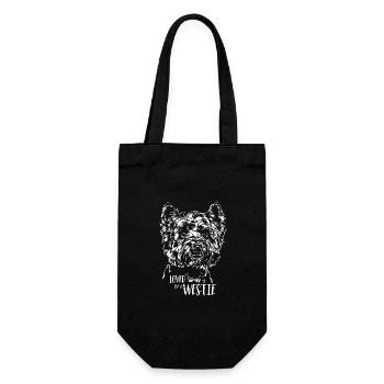 Loved by a Westie Hundespruch Hunde Wilsigns - Geschenkbeutel für Flaschen - Schwarz - Vorne