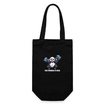 Panda Hantel Workout the struggle is real - Geschenkbeutel für Flaschen - Schwarz - Vorne