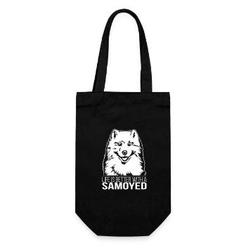 Samoyed life is better Hund Hunde Wilsigns - Geschenkbeutel für Flaschen - Schwarz - Vorne