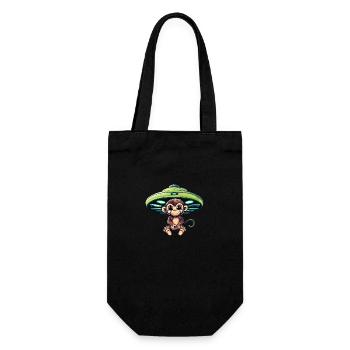 Alien UFO and seated chimpanzee - Gift Bag for Bottles - black - Front