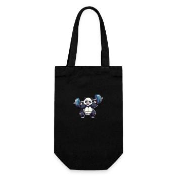 Panda Hantel Workout – Kraftvolles Fitnessdesign - Geschenkbeutel für Flaschen - Schwarz - Vorne