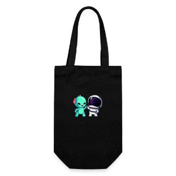 Alien trifft Astronaut: Bro Fist & Erster Kontakt - Geschenkbeutel für Flaschen - Schwarz - Vorne