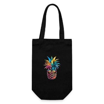 Ananas tropische hawaiianische Frucht - Geschenkbeutel für Flaschen - Schwarz - Vorne
