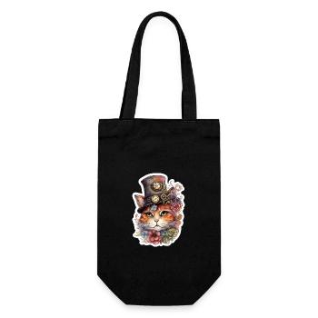 Steampunk Katze mit Hut - Geschenkbeutel für Flaschen - Schwarz - Vorne