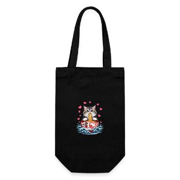 Cat Ramen Kawaii Japanese-Inspired Art - Gift Bag for Bottles - black - Front