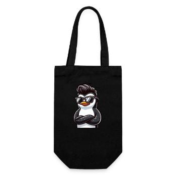 Cooler Pinguin mit Sonnenbrille Cartoon - Geschenkbeutel für Flaschen - Schwarz - Vorne