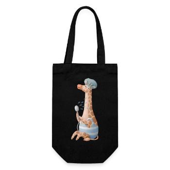 Nette Giraffe die eine Dusche nimmt mit Badehaube - Geschenkbeutel für Flaschen - Schwarz - Vorne