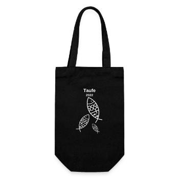 Taufe 2022 3 Fische helle Schrift - Geschenkbeutel für Flaschen - Schwarz - Vorne