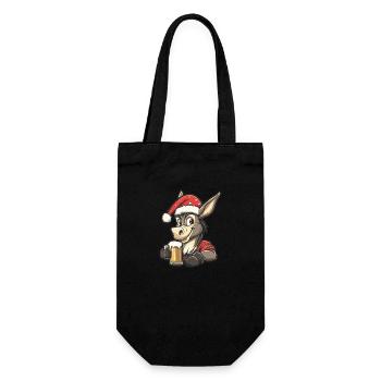 Esel Weihnachten Bier Lustig - Geschenkbeutel für Flaschen - Schwarz - Vorne