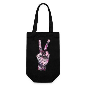 Peace Zeichen Manga Comic Stil - Geschenkbeutel für Flaschen - Schwarz - Vorne