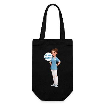 Kaffee-Nurse: Cartoonpflegerin im Dienst - Geschenkbeutel für Flaschen - Schwarz - Vorne